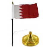 Bahrain 4 inch x 6 inch Flag Desk Set Table Wood Stick Staff with Gold Base for Home and Parades, Official Party