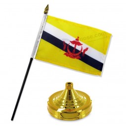 Brunei 4 inch x 6 inch Flag Desk Set Table Stick with Gold Base for Home and Parades