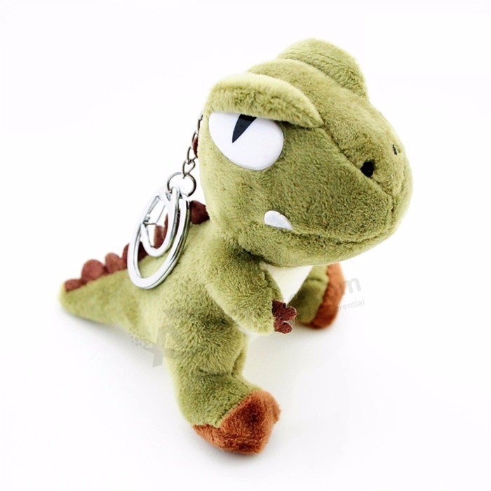 Cute small Tyrannosaurus plush Doll Key ring Silver chain Woman Bag charms Pom Pom dinosaur Toy keychain Man trinket Party gift (4)