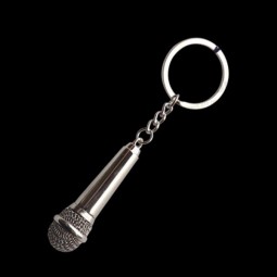 Silver Plated 3D Metal Alloy Microphone personalised keyrings for Music Lovers