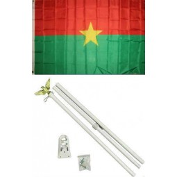 Burkina Faso Flag White Pole Kit Set and UV Fade BEST Garden Outdor Decor Resistant Canvas Header and polyester material FLAG