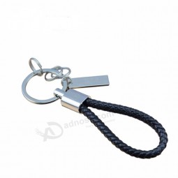 Factory direct wholesale rope slender lanyard keychain woven braided leather keychain with small tag