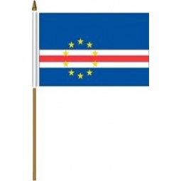 Cape Verde Small 4 X 6 Inch Mini Country Stick Flag Banner with 10 Inch Plastic Pole