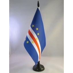 Cape Verde Table Flag 5'' x 8'' - Cape Verdean Desk Flag 21 x 14 cm - Black Plastic Stick and Base
