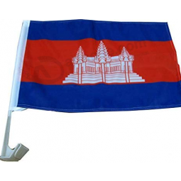 Knitted polyester Cambodia Car Flag with plastic pole