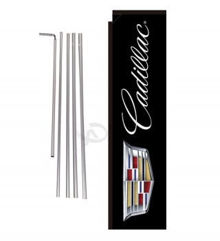 Cadillac Car Dealership (Black) Advertising Rectangle Feather Banner Flag w/Pole Kit and Ground Spike