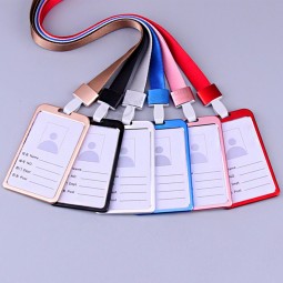 Hot sale aluminum alloy metal vertical ID badge holder bank credit card Bus cards case cover holders with lanyard