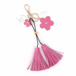 Fashion Long Petal Leather Tassel Flower cute keychains Key Ring Women Lady Handbag Bag Charm Pendant Key Holder Jewelry Llaveros