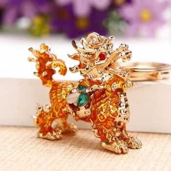 Exquisite Crystal Animal Rhinestones Lucky Dragon KeyChain Key Rings Car Purse Pendant Gift Key Holder Chains Trinkets Llaveros