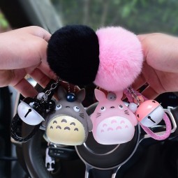 Cartoon Japan Anime Rabbit Fur Pom Pom Totoro cute keychains Fur Ball Pompons Key Ring Car Purse Bag Pendant Key Chains Gift Trinket