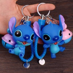 Cute Cartoon Doll Stitch cute keychains Child Toy Animal Leather Rope Bells Key Ring Trinkets Accessories Gift  Wholesale Porte Clef