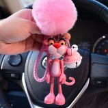 dibujos animados lindo animal anime pantera rosa llavero conejo bola de piel Pom Pom llaveros campanas llaveros mujeres bolso del coche encantos colgante