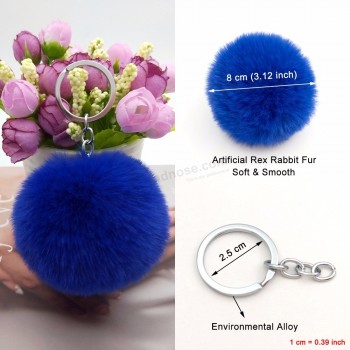 20 Colors Fluffy Fur Pom Pom Keychains Soft Faux Rex Rabbit Fur Ball Car Keyring Pompom Key Chains Women Bag Pendant Jewelry Diy