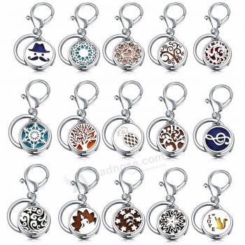 round 28mm fashion perfume keychain jewelry stainless steel essential Oil diffuser perfume aromatherapy locket Key chain jewelry