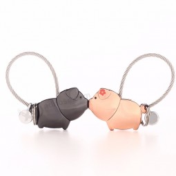 Milesi Fashion Cute Kiss Pig A Couple cute keychains for Lover Women Key Holder Wire Rope Keyring Gift Pendant Chaveiro Llaveros