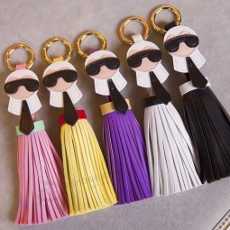 Luxury Karl Face Little Monsters Leather Tassel cute keychains Key Ring Women Car Bag Charms Key Holder Accessories Pendant Jewelry