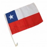 NO MOQ polyester Chile car flag with plastic pole