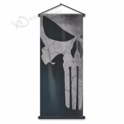 custom design punisher skull flag sublimation printing polyester wall scroll poster banner for bedroom 17.7x43.3inch