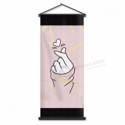 Finger Heart Shape Love Design Flag Home Decor Digital Printing Music Band Wall Scroll Polyester Banner 45x110cm with logo