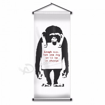 Impressão personalizada No comando macaco chimpanzé bandeira decoração de casa pendurado cartaz OEM projetar seu próprio banner de rolagem de parede 45x110 cm com logotipo