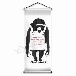 impresión personalizada Encargado mono chimpancé bandera decoración para el hogar cartel colgante Diseño de OEM su propio banner de desplazamiento de pared 45x110cm con logo
