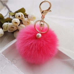8cm fluffy keychain Fur Pom Pom personalised keyrings faux rabbit hair trinket For Bag Car Fur ball Key ring golden chaveiro llaveros