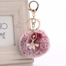 women chaveiro angel keychain 8cm Fur Pom Pom personalised keyrings faux rabbit hair bulb Bag Car ornaments Fox Fur ball pendant Key ring