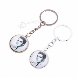 Wholesale custom high quality personalised keyrings Elvis Presley Pendant The King of Rock Art Jewelry Key Ring Gift