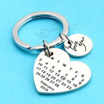 heart date customized calendar keyring couple lover's anniversary key chains special day wedding day keys holder bag charm tag