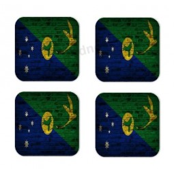 Christmas Island Flag Brick Wall Design Square Coasters - Set of 4