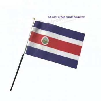 100% polyester printed Costa Rica hand held flags with plastic pole