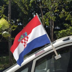 High Quality Printing Polyester Croatia Car Flag with Plastic Pole