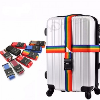 パスワードロック調節可能な軽量荷物ストラップクロスベルト保護ナイロン旅行荷物スーツケースストラップ手荷物レインボーベルト