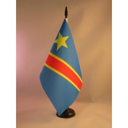 Democratic Republic of The Congo Table Flag 5'' x 8'' - Congolese Desk Flag 21 x 14 cm - Black Plastic Stick and Base