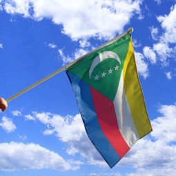 Festival use mini Comoros hand flag with flagpole