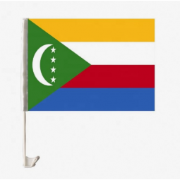 Factory directly selling car window Comoros flag with plastic pole