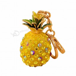 Cute Shiny Rhinestones Pineapple Alloy Resin Keyring Women Car Bag personalized keychains Gift