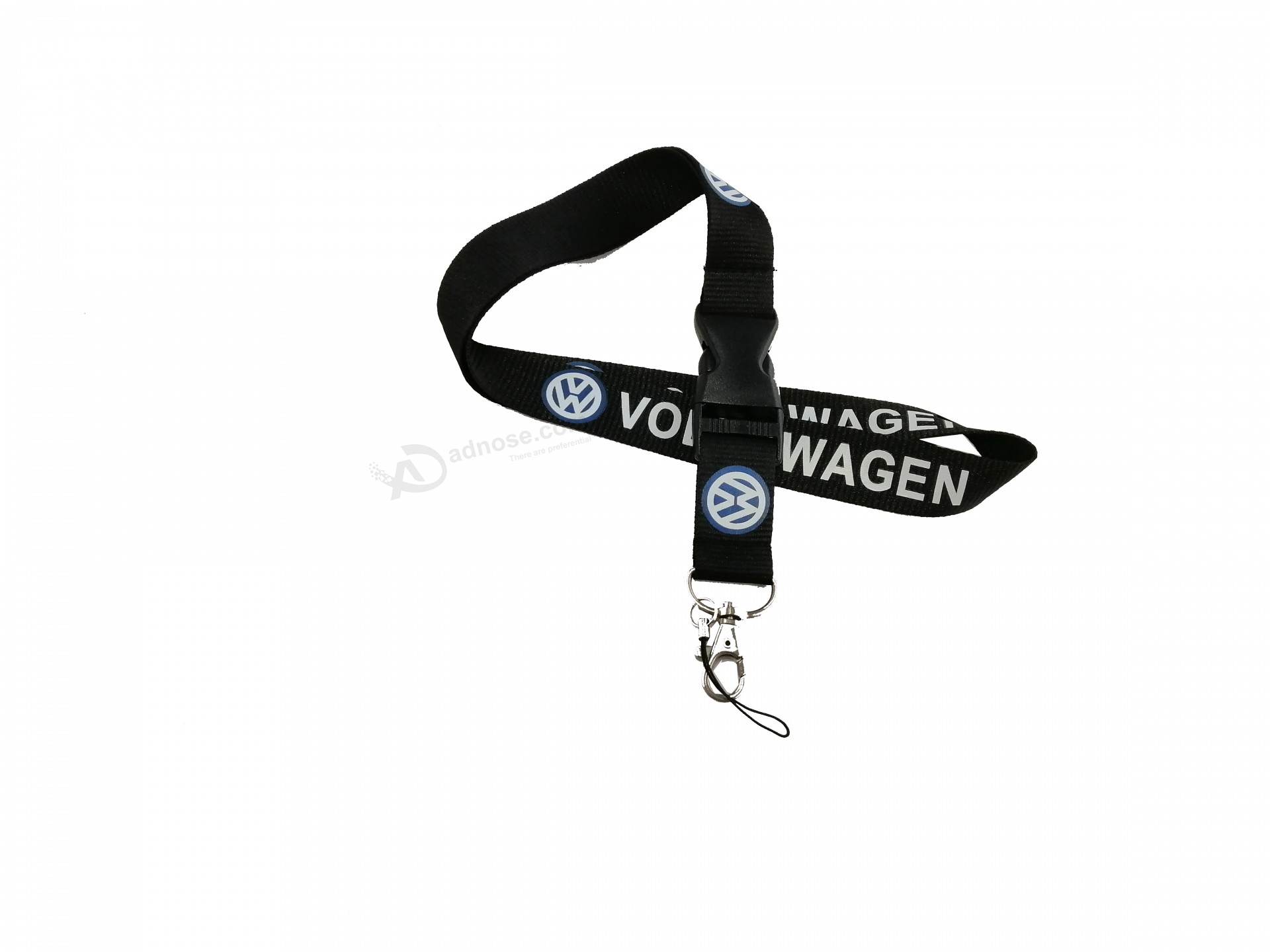 Aangepaste duurzame zwarte sleutelhanger lanyard met metalen gesp doen zeefdruk