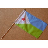 flag djibouti large hand sleeved polyester on 2 foot wooden stick