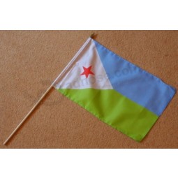 Flag Djibouti Large Hand Sleeved Polyester on 2 Foot Wooden Stick