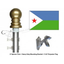 Djibouti Flag and Flagpole Set, Choose from Over 100 World and International 3'x5' Flags and Flagpoles, Includes Djibouti Flag, Pole and Bra