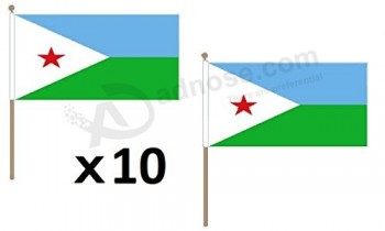 Djibouti Flag 12'' x 18'' Wood Stick - Djiboutian Flags 30 x 45 cm - Banner 12x18 in with Pole