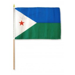 Djibouti Stick Flag Wood Staff Premium Vivid Color and UV Fade Best Garden Outdor Resistant Canvas Header and Polyester Material Flag