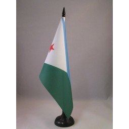 Djibouti Table Flag 5'' x 8'' - Djiboutian Desk Flag 21 x 14 cm - Black Plastic Stick and Base
