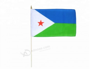 djibouti hand waving flag with wood poles