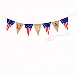 USA vlaggen wimpel gelukkig Amerikaanse onafhankelijkheidsdag open haard mantel decoratie vierde van juli partij decoraties jute banner