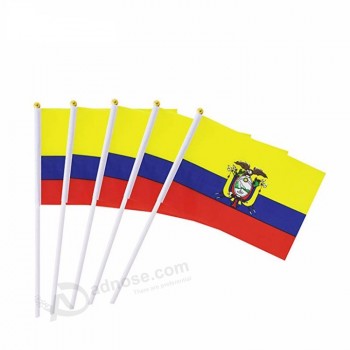 75D polyester fabric heat cut small Ecuador hand flag with plastic pole