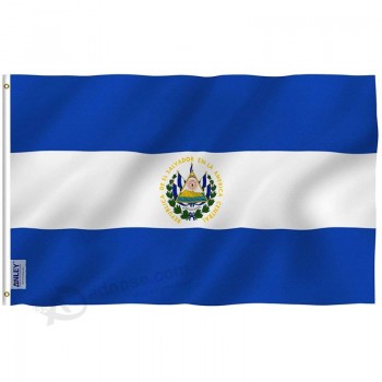 anley Fly breeze 3x5 foot El salvador flag - vivid color and UV fade resistant - canvas header and double stitched -