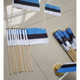 Wholesale Estonia National Hand Flag With wooden Poles