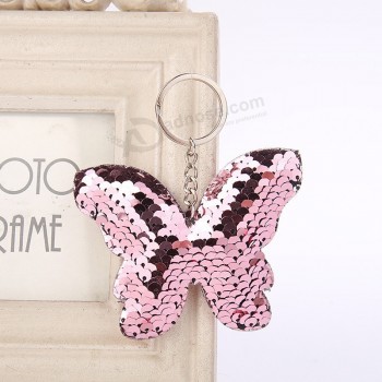Cute Butterfly Keychain Glitter Pompom Sequins Key Chain Gifts for Women